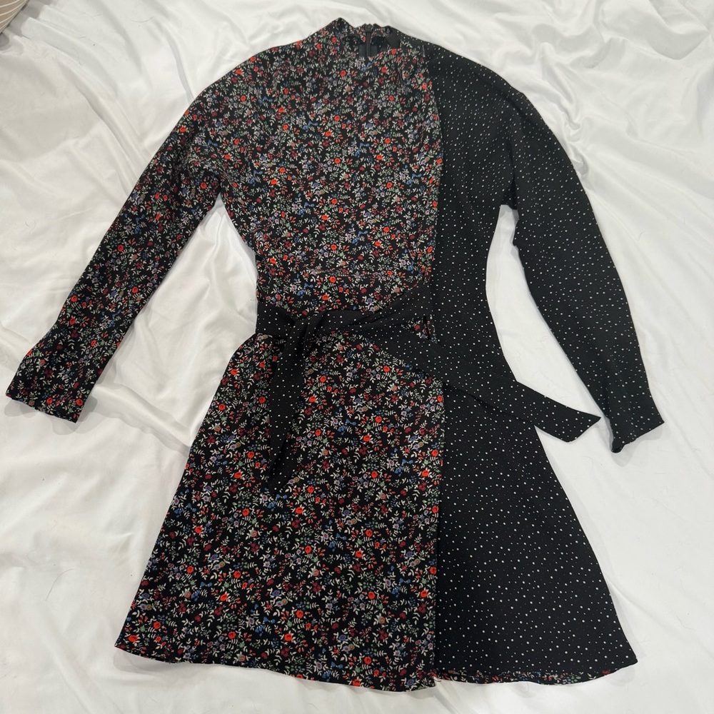 TOPSHOP Mix & Match Floral Spot Wrap Dress | Size 0 - Picture 3 of 9